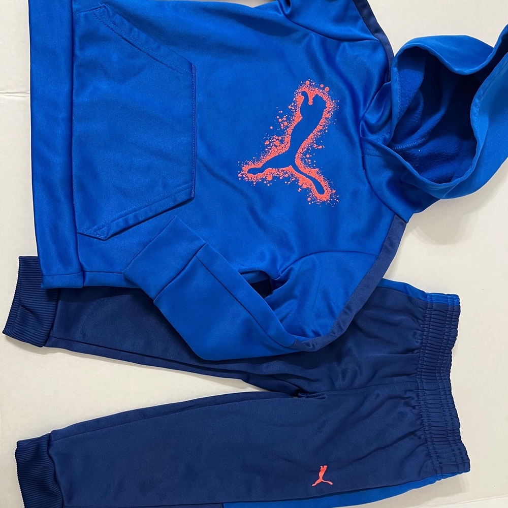 Puma Kids Royal Blue & Navy Hoodie Jogger Set with Coral Logo